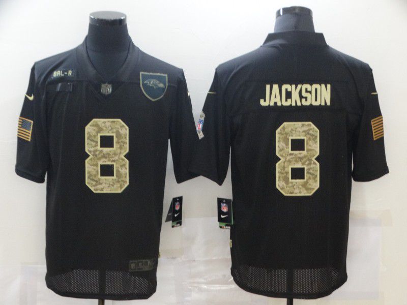Men Baltimore Ravens #8 Jackson Black camo Lettering 2020 Nike NFL Jersey